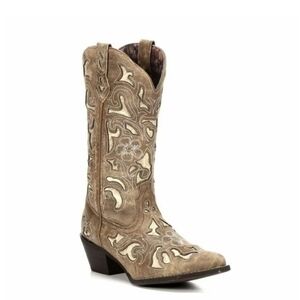 Laredo Beige Crackle Heel Western Boots